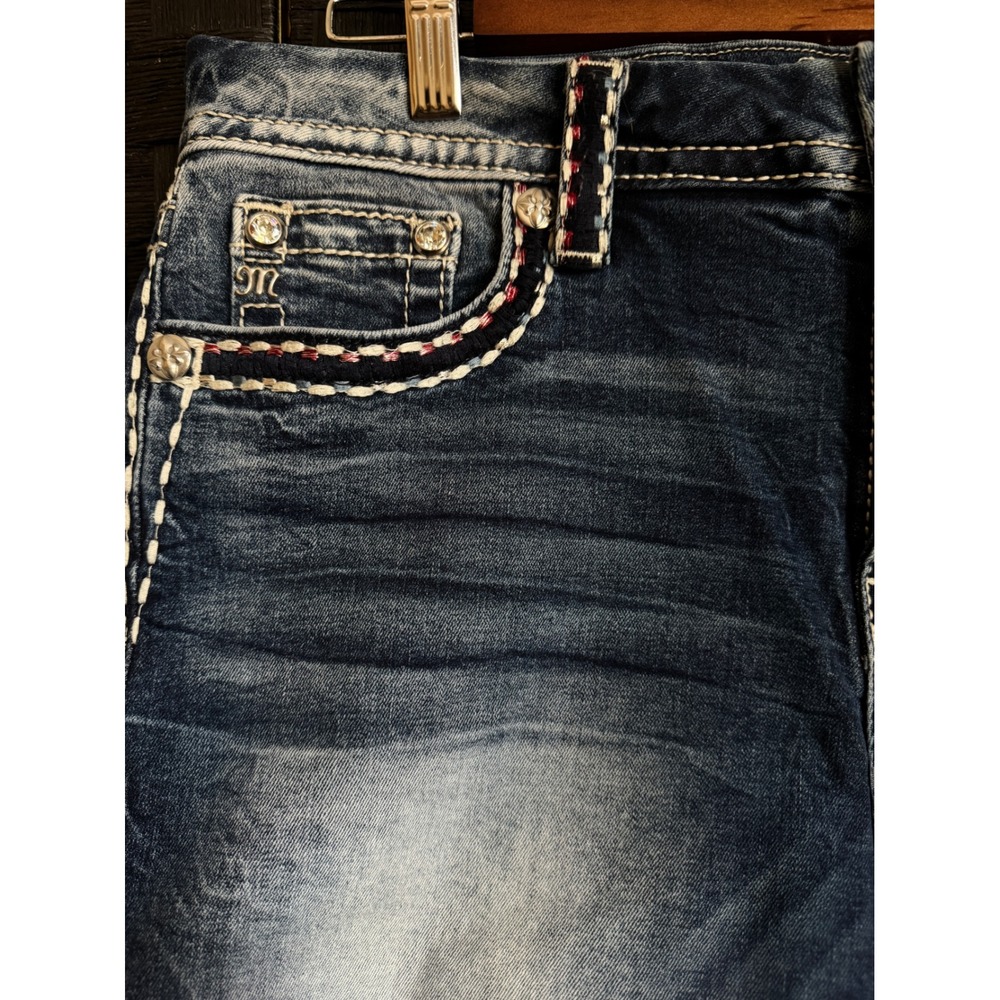 Miss Me Denim Shorts Women 33 Blue Excellent Embellished Frayed M14EFH301 - Picture 10 of 14